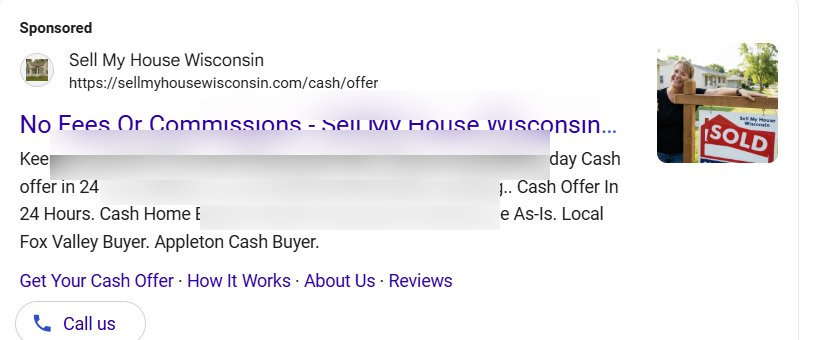 Google Ad with sitelinks and image extensions