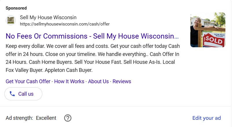 Sell My House Wisconsin Google Ad